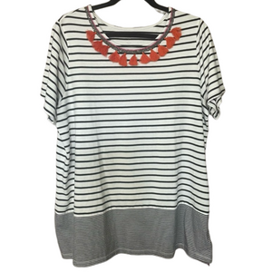 Women Within Black and White Stripe Short Sleeve Tunic Beaded Neckline Size 2X